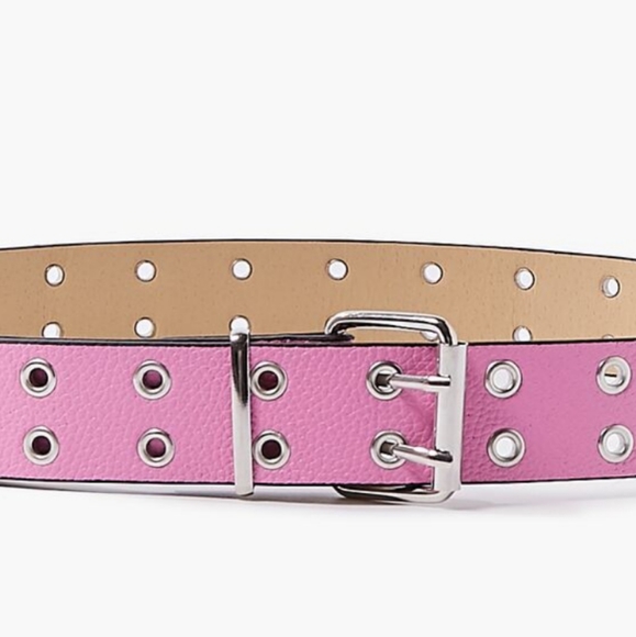Pink pebbled faux leather grommet belt - Picture 4 of 4